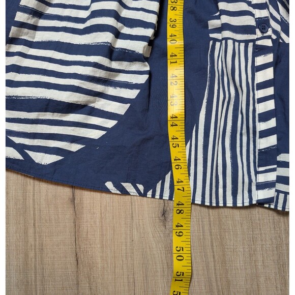 Zara Size S Maxi Shirt Dress Geometric Blue Collared Button Down Casual Chic - Picture 11 of 11